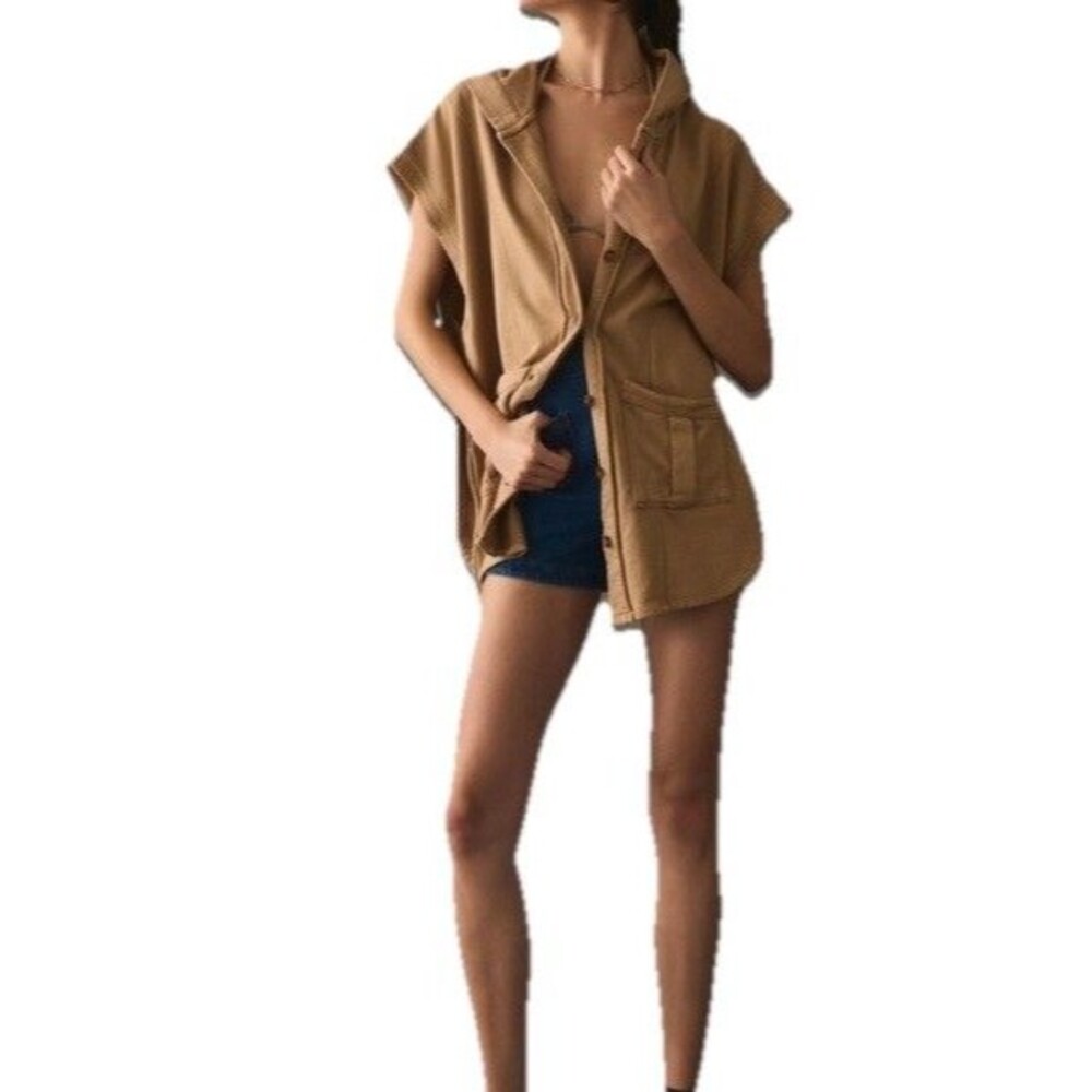 Pilcro Anthropologie Side-Tie Short-Sleeve Button Poncho Cover-Up Terry Knit XS